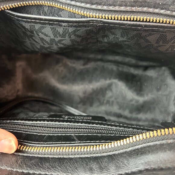 Michael Kors Selma Chevron Satchel Black Leather Tote Top Handle Handbag Bag - Picture 5 of 6